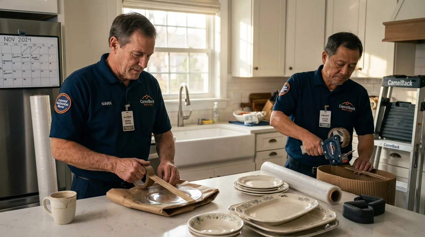 Professional crew packing kitchen dishware in Cheney, WA